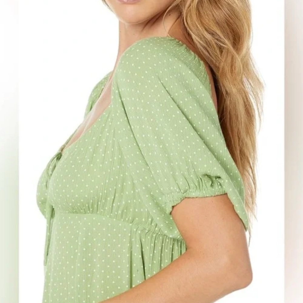 Billabong Green Midi Dress with Puff Sleeves - Picture 2 of 8